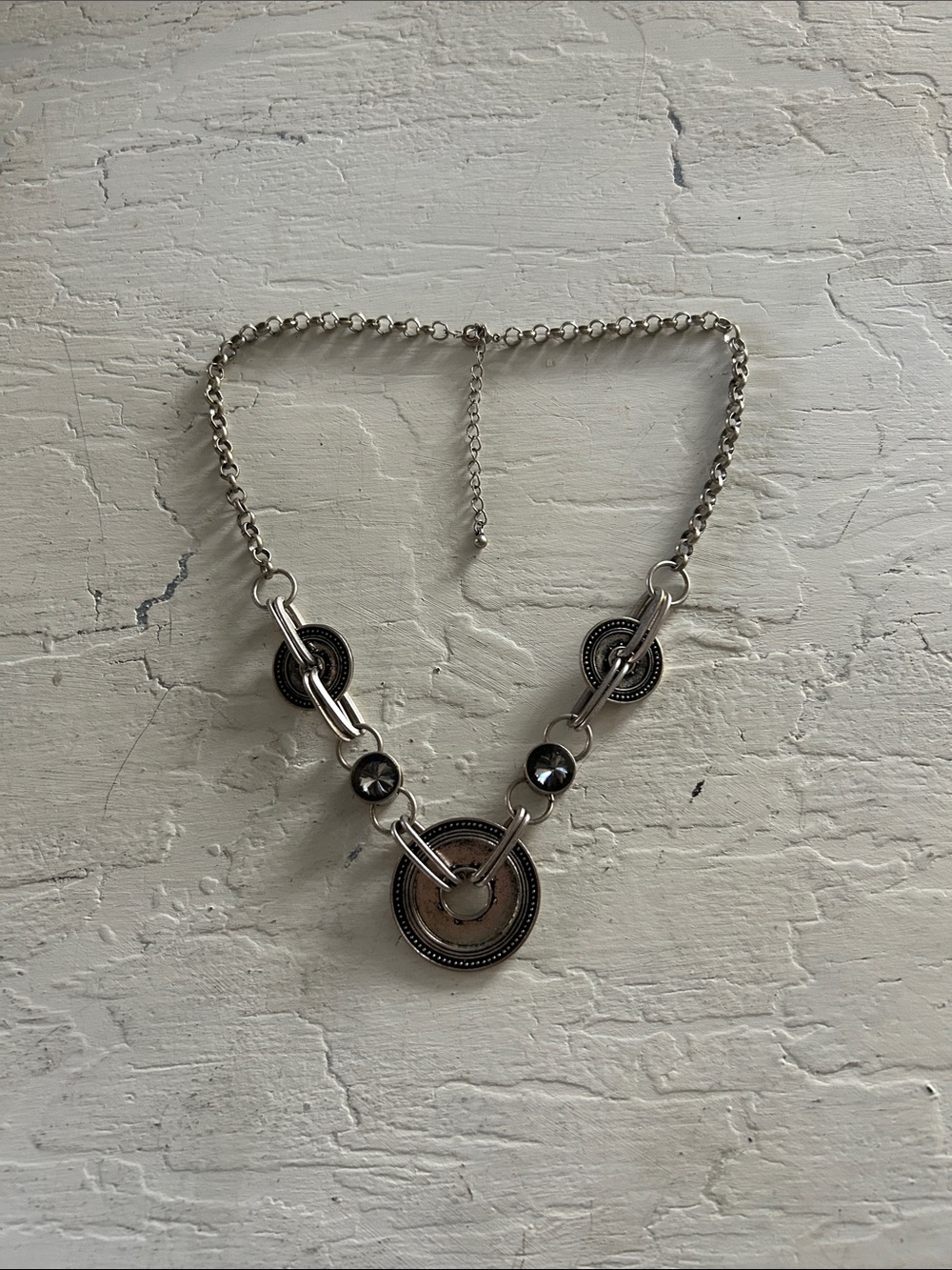 Silver-Tone Circular Pendant Necklace - Women's Jewelry